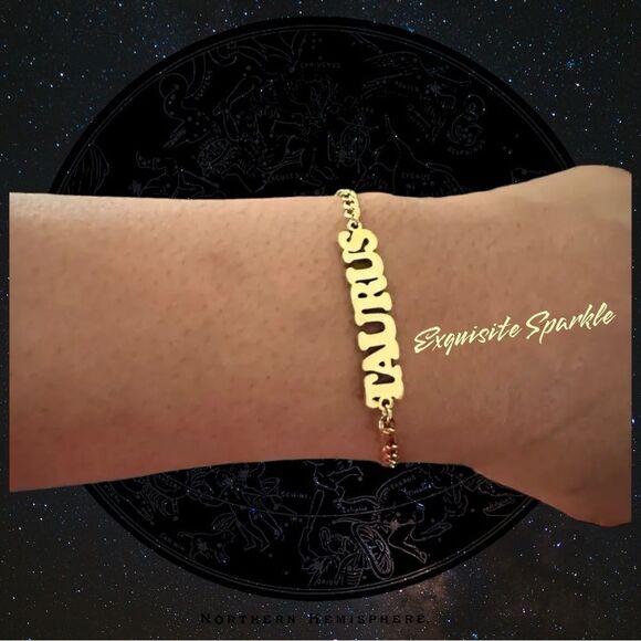 COPY - ⭐️10k Gold Constellation Nameplate Bracelet / Anklet Figaro Style Chain - Picture 7 of 16